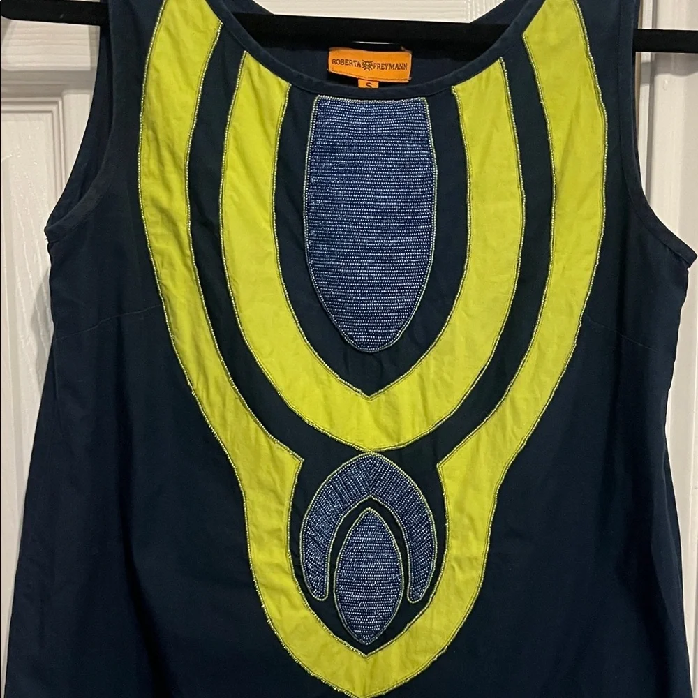Roberta Freymann Navy Dress with Lime Green Accents- Size Small - Picture 3 of 6